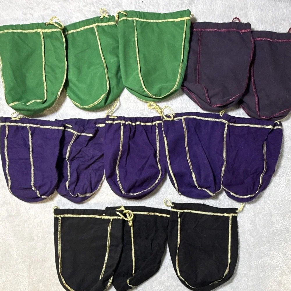 Crown Royal Embroidered Drawstring Bag Pouches Lot, Purple Green Black